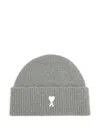 Ami Alexandre Mattiussi Grey Textured Logo Beanie Hat In Gray