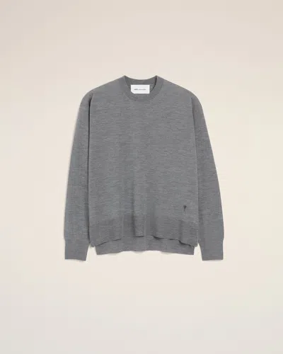 Ami Alexandre Mattiussi Grey Thin Wool Crewneck Ami De Coeur Sweater Grey In Black
