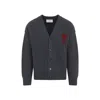 Ami Alexandre Mattiussi Heather Grey Wool Cardigan With Embroidered Logo In Gray