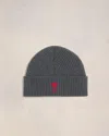 Ami Alexandre Mattiussi Logo-embroidered Wool Beanie In Heather Grey/red