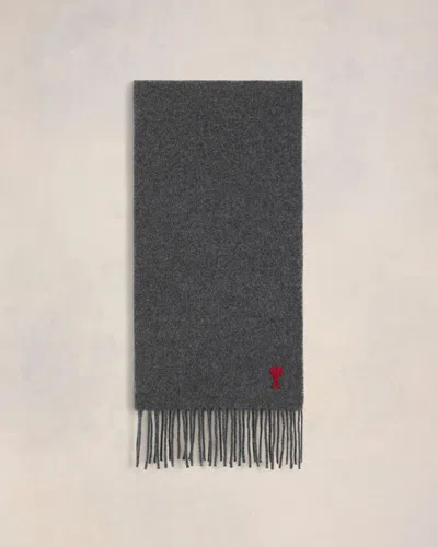 AMI ALEXANDRE MATTIUSSI GREY WOOL AMI DE COEUR SCARF GREY
