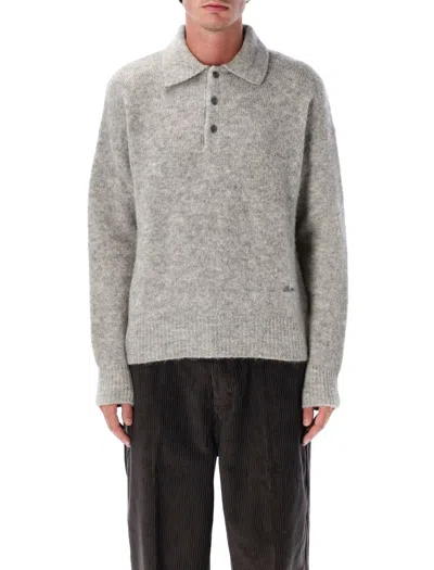 AMI ALEXANDRE MATTIUSSI GREY WOOL AND ALPACA POLO SWEATER AMI PARIS