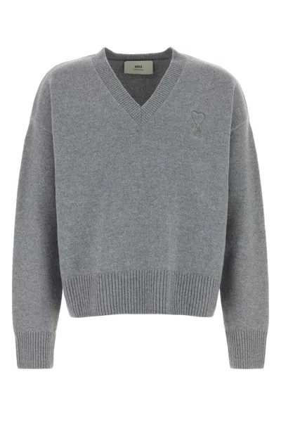 AMI ALEXANDRE MATTIUSSI GREY WOOL BLEND SWEATER