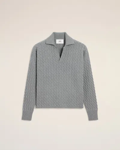 Ami Alexandre Mattiussi Grey Wool Cables Knit Polo Grey In Gray