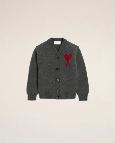 Ami Alexandre Mattiussi Grey Wool Cardigan With Ami De Coeur Grey In Multi
