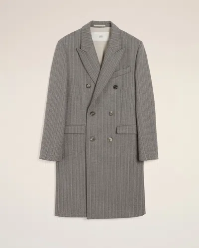 Ami Alexandre Mattiussi Grey Wool Herringbone Double Breasted Coat Grey In Gray