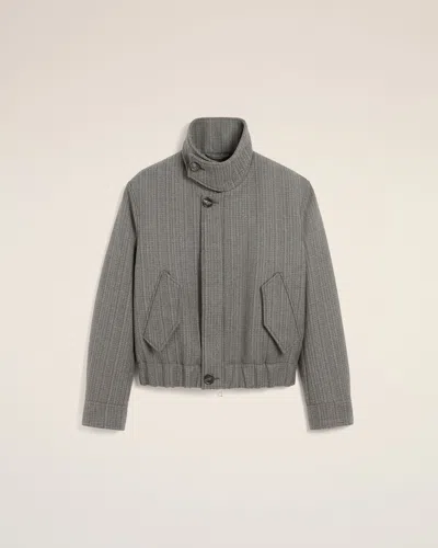 AMI ALEXANDRE MATTIUSSI GREY WOOL HERRINGBONE HARRINGTON JACKET GREY