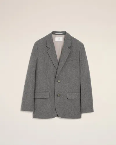 Ami Alexandre Mattiussi Grey Wool Loose Single Breasted Jacket Grey In Gray