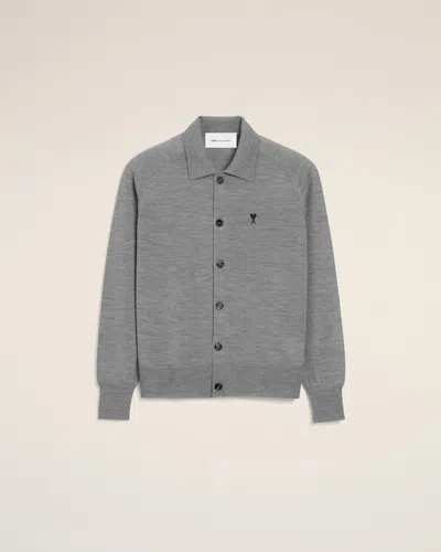 Ami Alexandre Mattiussi Grey Wool Shirt Collar Ami De Coeur Cardigan Grey In Gray