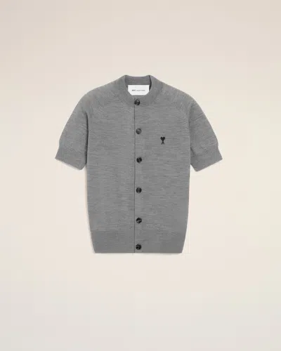 Ami Alexandre Mattiussi Grey Wool Short Sleeves Ami De Coeur Cardigan Grey In Grey