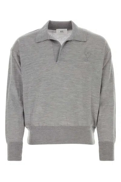 Ami Alexandre Mattiussi Grey Wool Sweater In Heathergrey