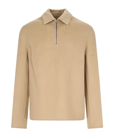 Ami Alexandre Mattiussi Half-zip Long-sleeved Casual Jacket In Beige