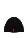 Ami Alexandre Mattiussi Ami Paris Ami De Coeur Logo Embroidered Ribbed-knitted Beanie In Black