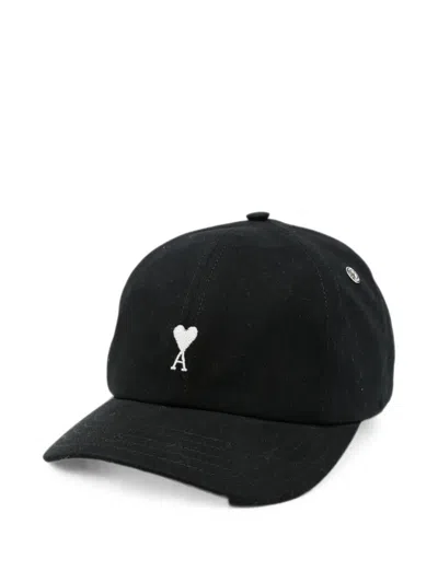 Ami Alexandre Mattiussi Hat Black Embroidery "quota Ami De Coeur"