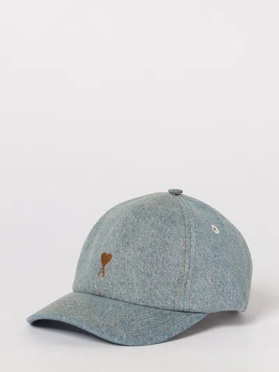 Ami Alexandre Mattiussi Ami Paris Cotton Denim Hat With Embroidered Logo In Blue