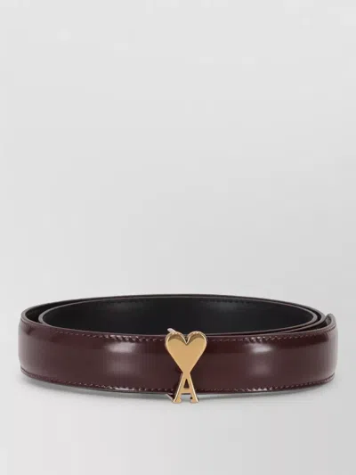 Ami Alexandre Mattiussi Heart Buckle Signature Belt 25mm Adjustable In Red