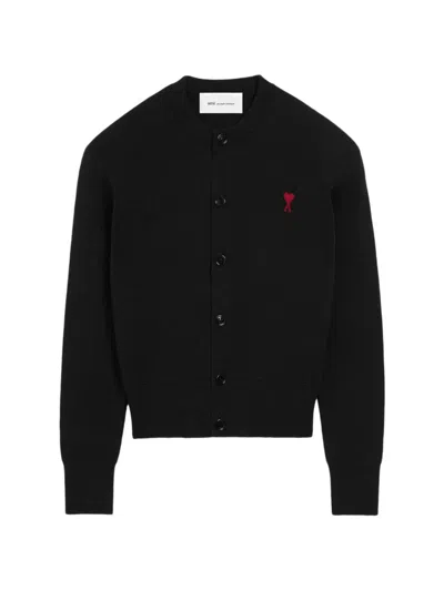 Ami Alexandre Mattiussi Ami Paris Cardigan Col Rond Avec Ami De Coeur In Black