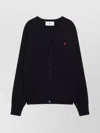 Ami Alexandre Mattiussi Ami Paris Ami De Coeur Patch Merino Wool Cardigan In Black
