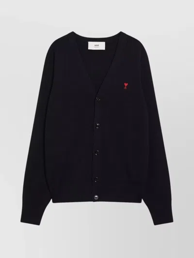 AMI ALEXANDRE MATTIUSSI HEART CARDIGAN WITH RIBBED CUFFS AND HEM