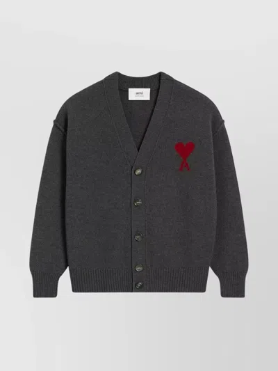 AMI ALEXANDRE MATTIUSSI HEART CARDIGAN WITH RIBBED CUFFS AND HEM