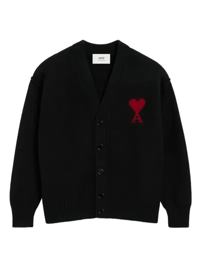 Ami Alexandre Mattiussi Heart-detail Wool Cardigan In Black