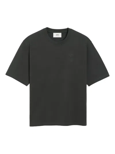 Ami Alexandre Mattiussi Heart-embossed Cotton T-shirt In Gray