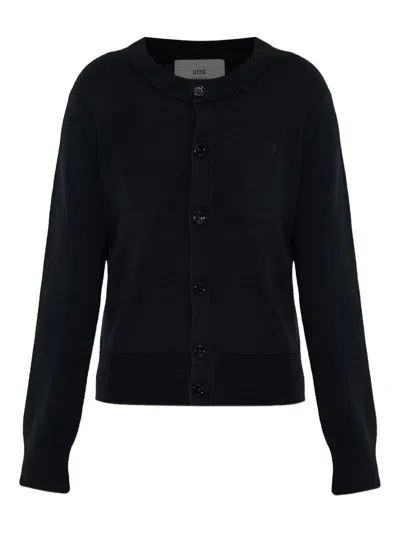 AMI ALEXANDRE MATTIUSSI HEART-EMBROIDERED BUTTON WOOL CARDIGAN