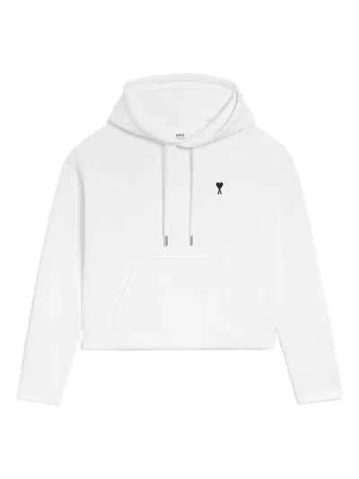 Ami Alexandre Mattiussi Heart-embroidered Cotton-fleece Hoodie In White