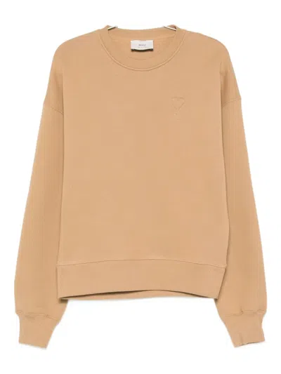 Ami Alexandre Mattiussi Heart-embroidered Cotton Sweatshirt In Gold