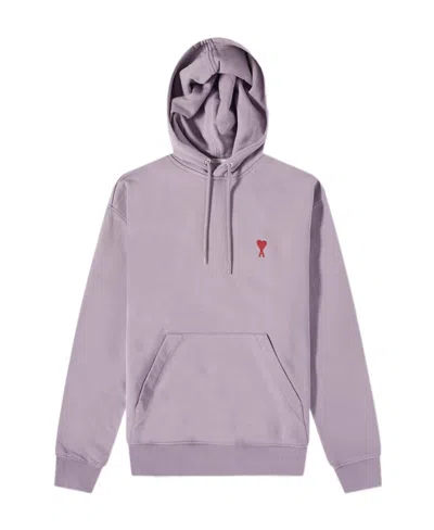 Ami Alexandre Mattiussi Heart Embroidered Drawstring Hoodie In Gray