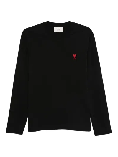 Ami Alexandre Mattiussi Heart-embroidered Long-sleeve T-shirt In Black
