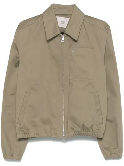 Ami Alexandre Mattiussi Heart-embroidered Shirt Jacket In Green