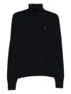Ami Alexandre Mattiussi Heart-embroidered Turtleneck Sweater In Blue