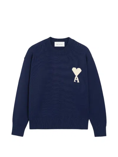 Ami Alexandre Mattiussi Heart-embroidery Sweater In Blue