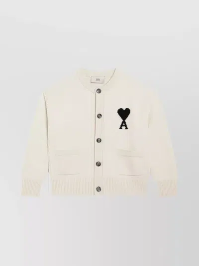 Ami Alexandre Mattiussi Ami Paris White Ami De Coeur Cardigan Men In Neutral