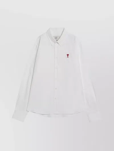 Ami Alexandre Mattiussi Heart Friend Collar Shirt With Long Sleeves In White