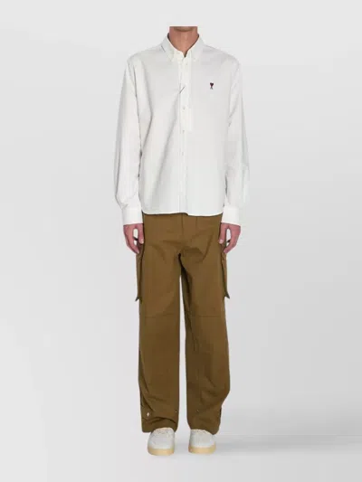 Ami Alexandre Mattiussi Heart Friend Collared Cotton Shirt With Long Sleeves In White