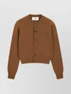 Ami Alexandre Mattiussi Ami Cropped Brown Wool Cardigan With Crew Neck And Ami De Coeur Embroidery In Brown