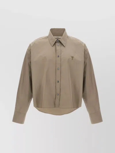 Ami Alexandre Mattiussi Heart Friend Curved Hem Long Sleeves Shirt In Brown