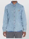 Ami Alexandre Mattiussi Adc Button-down Collar Logo-embroidered Denim Shirt In Blue