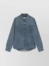 Ami Alexandre Mattiussi Ami Paris Ami De Coeur Embroidered Cotton Denim Button-down Shirt In Blue