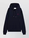 Ami Alexandre Mattiussi Ami Navy Blue Cotton Jersey Hoodie With Signature Monogram In Blue