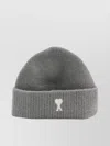 Ami Alexandre Mattiussi Heart Friend Knitted Beanie With Folded Brim In Gray