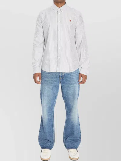 AMI ALEXANDRE MATTIUSSI HEART FRIEND STRIPED COTTON SHIRT