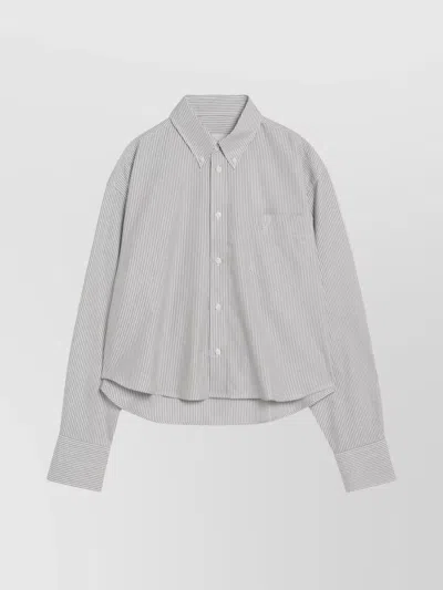 Ami Alexandre Mattiussi Ami Paris Striped Ami De Coeur Cropped Shirt Women In White