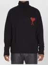 Ami Alexandre Mattiussi Ami Paris Funnel-neck Sweater With Heart Intarsia Design In Black