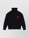 Ami Alexandre Mattiussi Ami Paris Black Turtleneck Ami De Coeur Sweater Men In Black