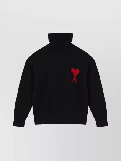 Ami Alexandre Mattiussi Ami Paris Black Turtleneck Ami De Coeur Sweater Men