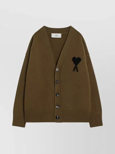 AMI ALEXANDRE MATTIUSSI HEART FRIEND V-NECK CARDIGAN