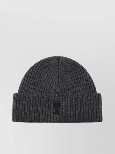 Ami Alexandre Mattiussi Heart Friend Wool Beanie In Gray